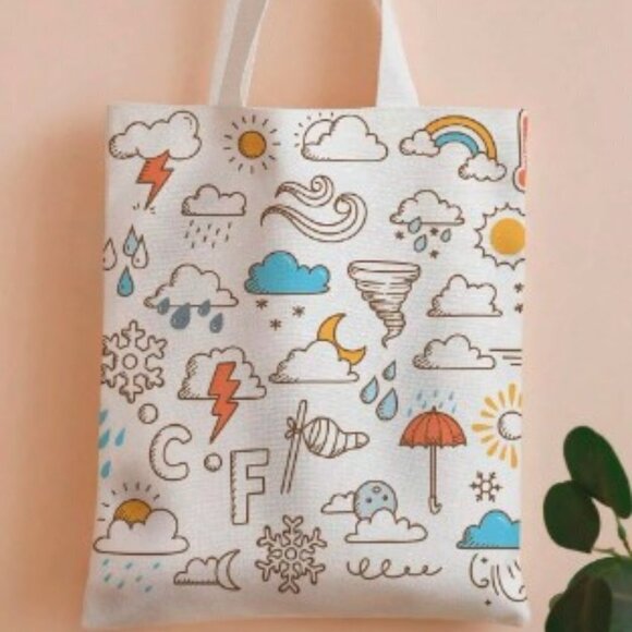 Weather Cartoon Linen Tote Shopping Bag - Picture 1 of 1